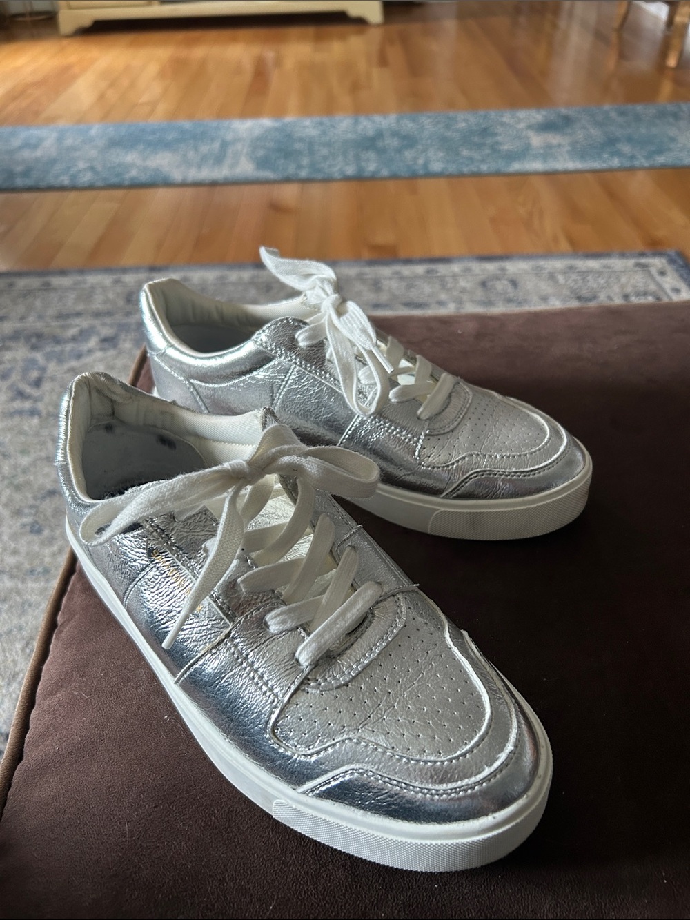 Sam Edelman Silver Metallic Lace-Up Sneakers